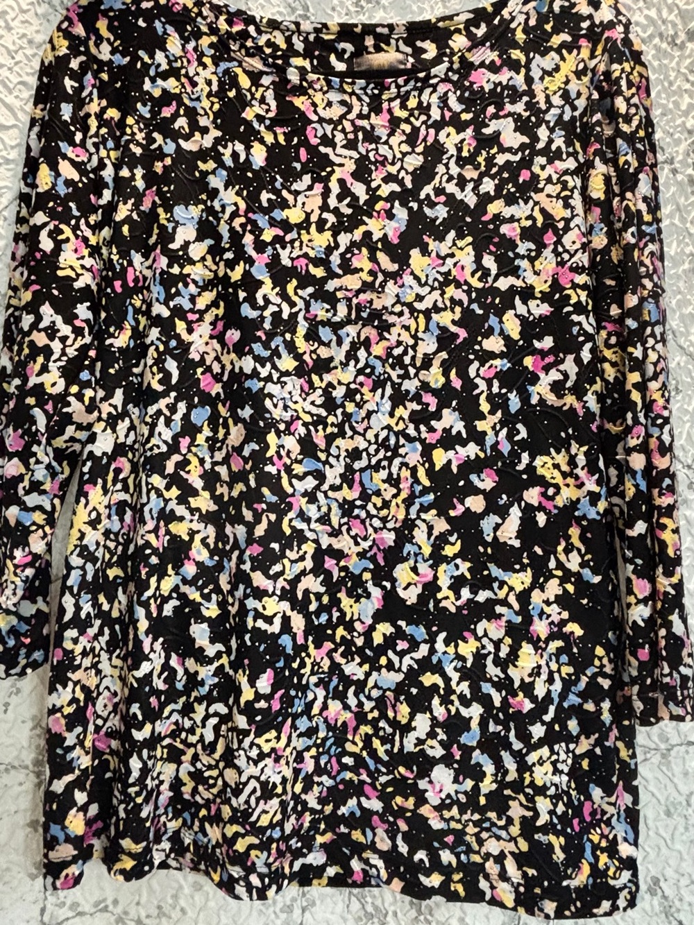 JM Collection Black Long-Sleeve Top with Multicolor Confetti Print